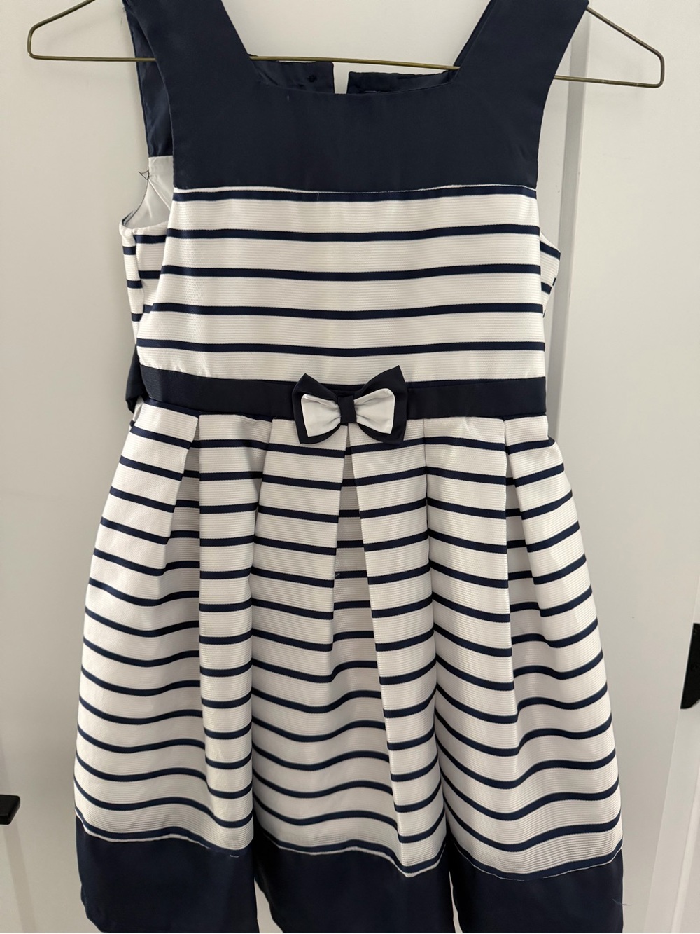 Jona Michelle Navy and White Striped Bow Waist Dress